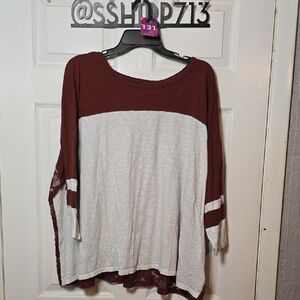 135 Torrid 4 4X Cotton Jersey Lace Back Colorblock Varsity Stripe Tee Rust White